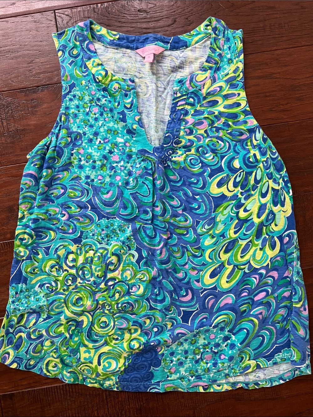 Lilly Pulitzer Blue & Teal Sleeveless Print Tank -XL